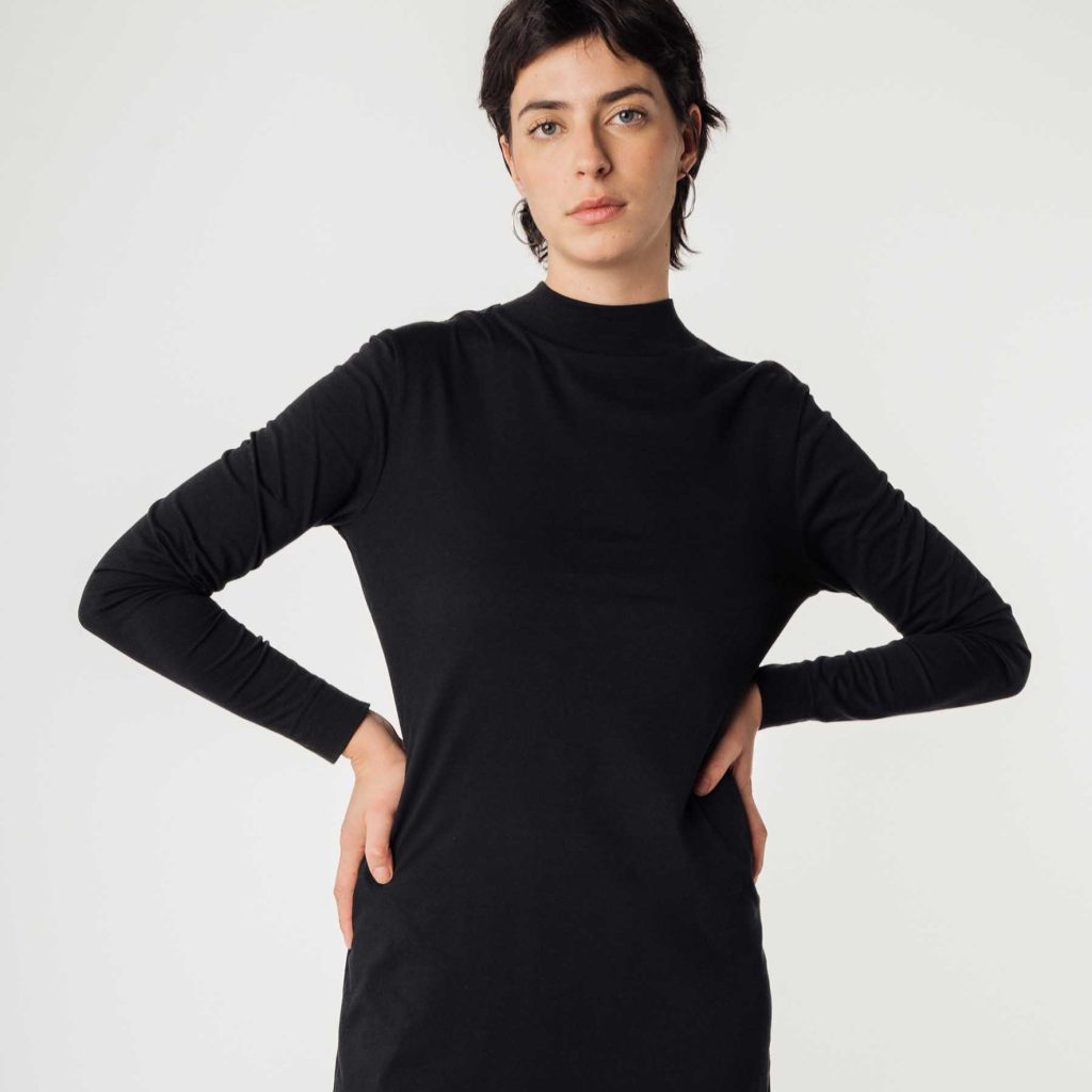 	
black mock neck dress