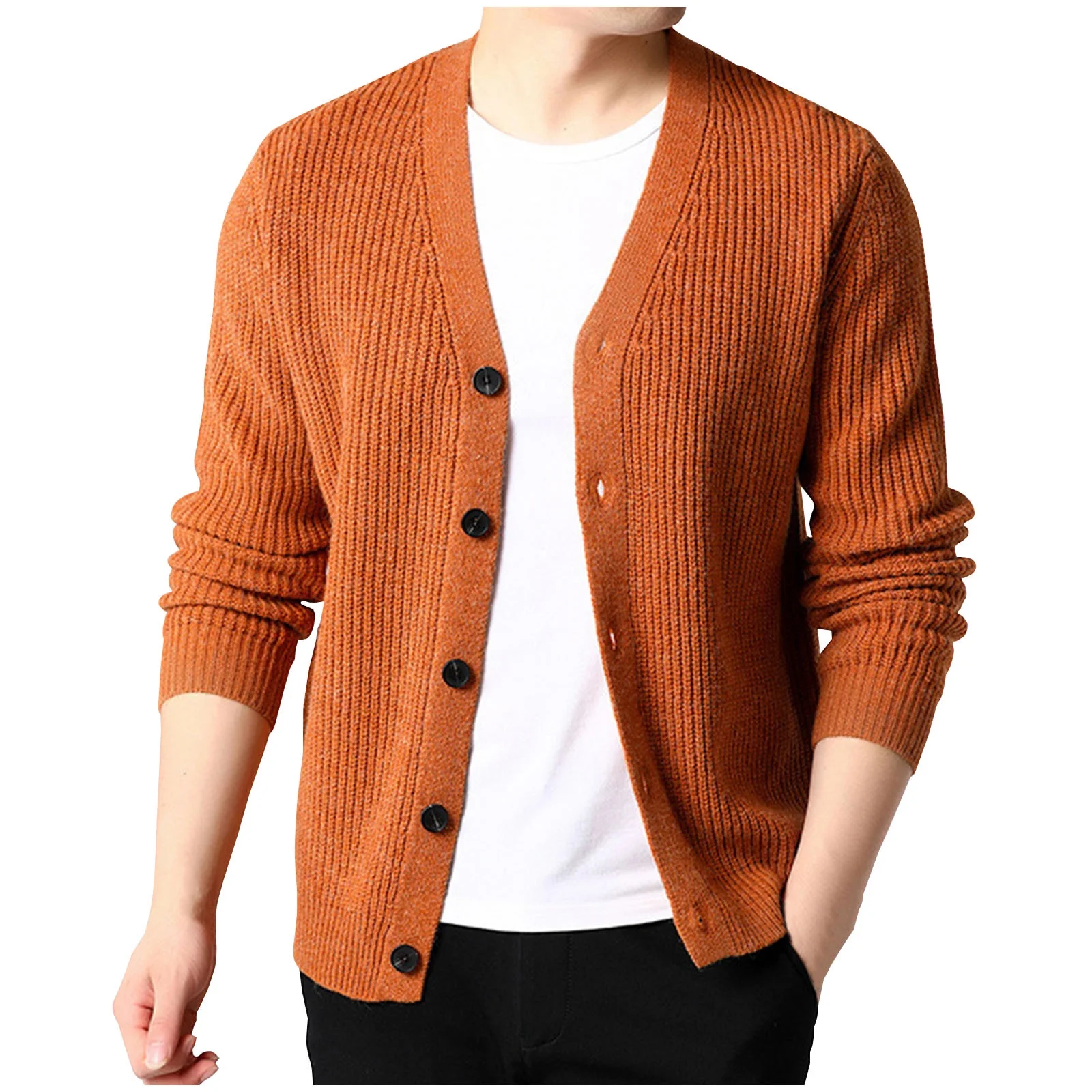 orange cardigan sweater