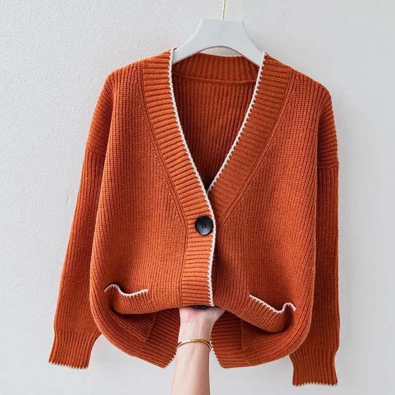 orange cardigan sweater
