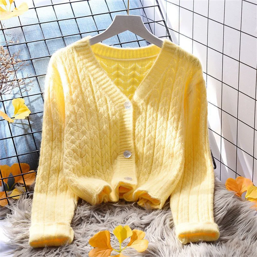 yellow cardigan sweater