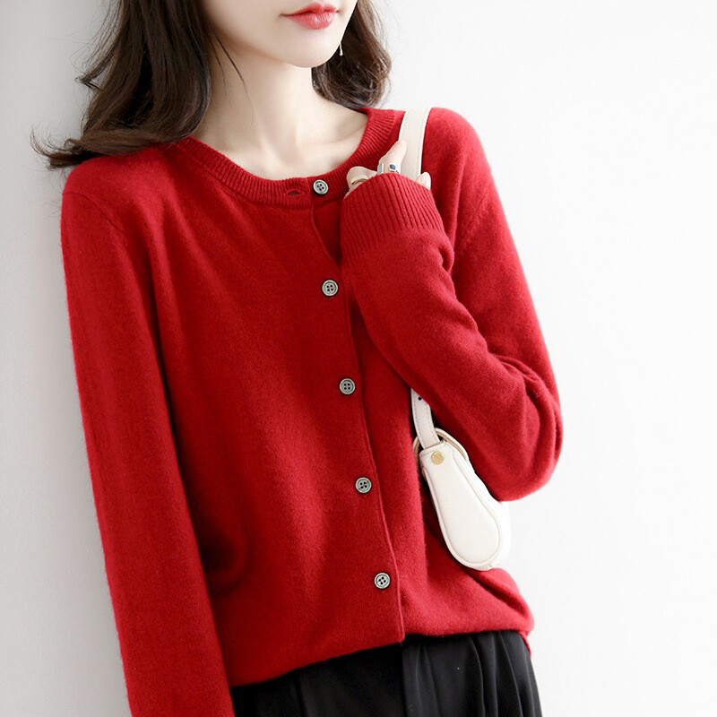 crew neck cardigan sweater