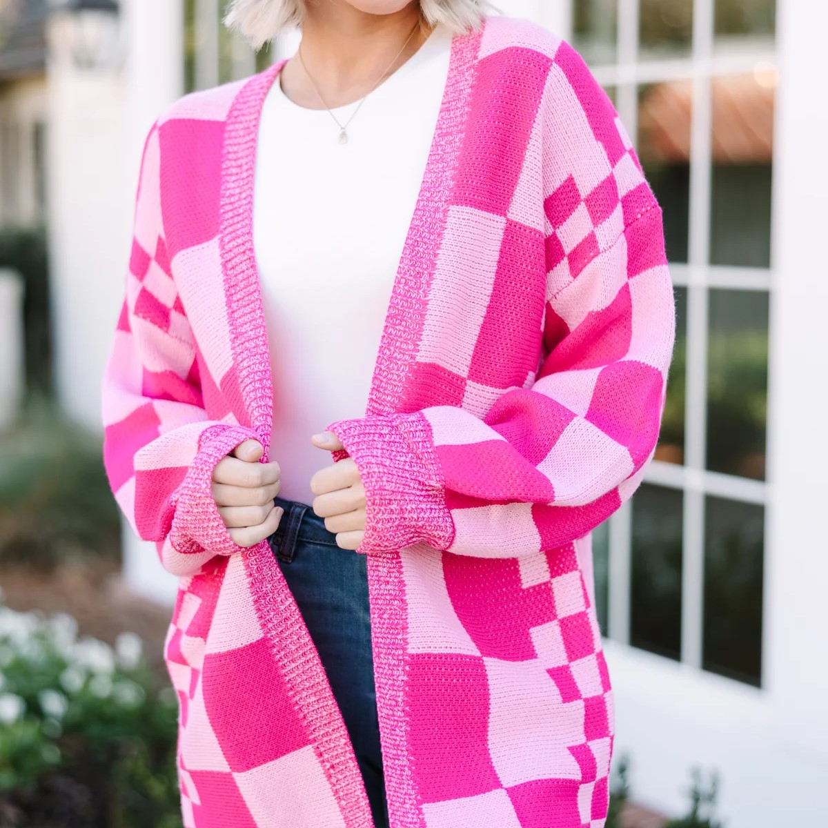hot pink cardigan sweater