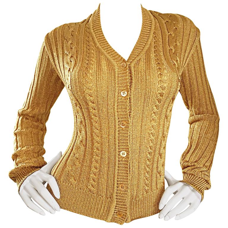 metallic gold cardigan sweater