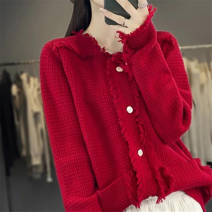 women's red cardigan sweater