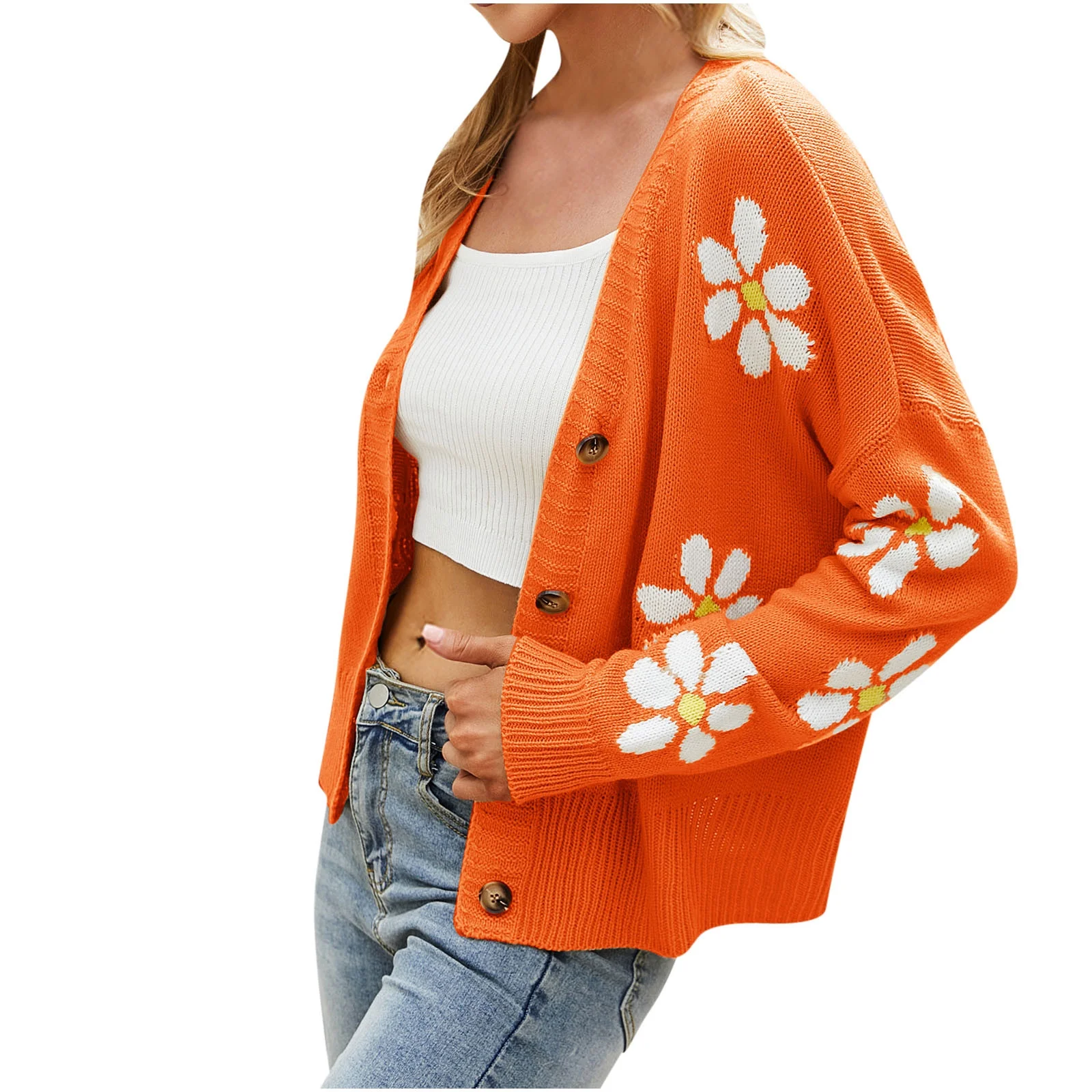 printed cardigan sweater