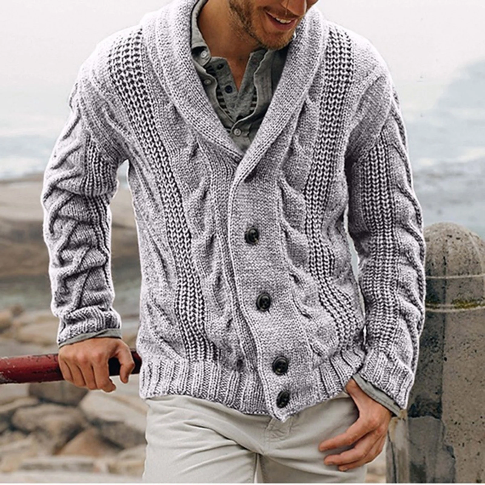 mens cable knit cardigan sweater