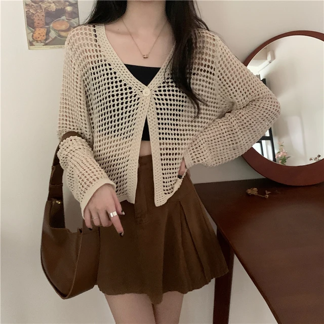pointelle cardigan sweater