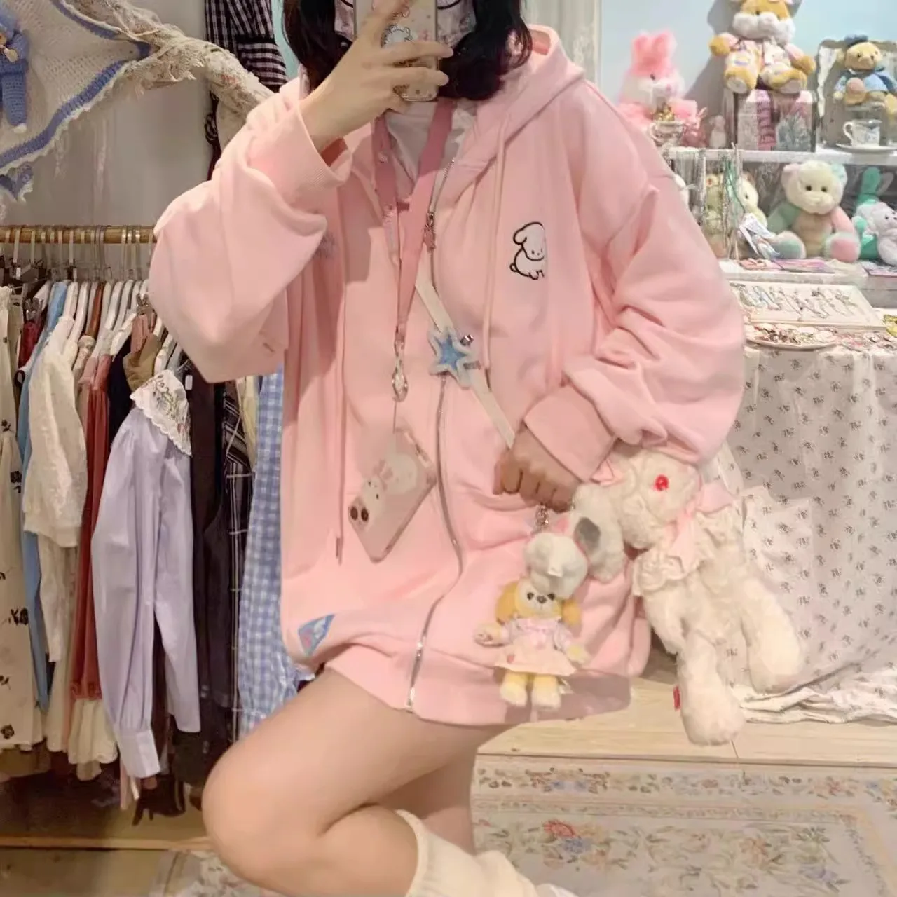 light pink zip up hoodie
