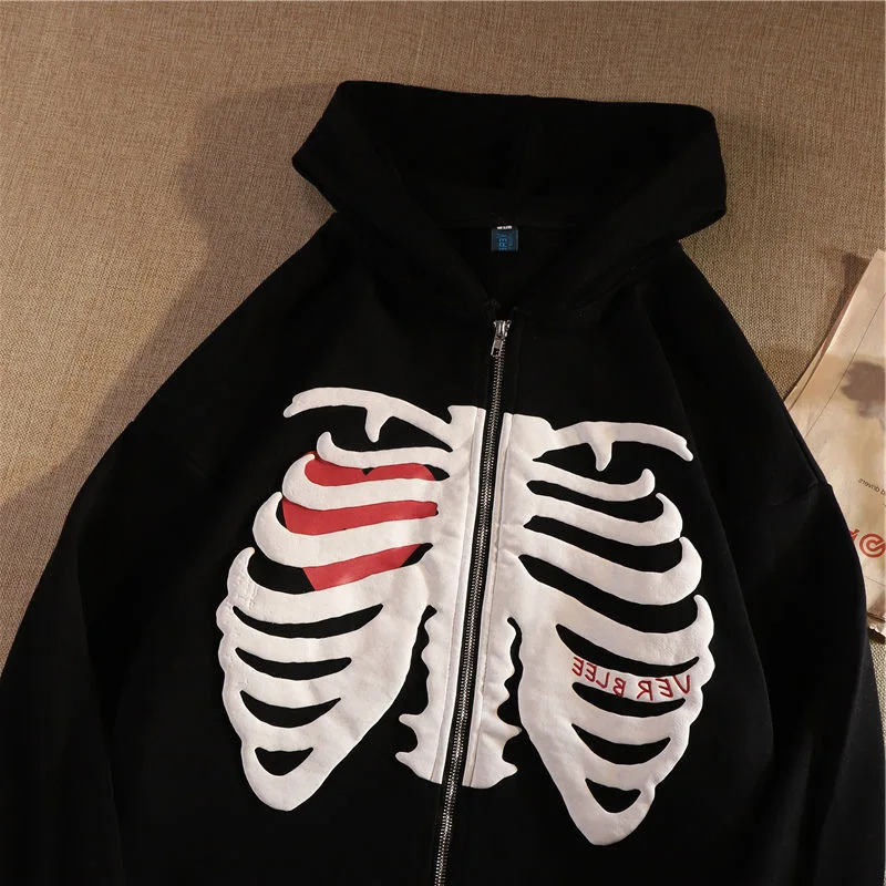 skeleton zip up hoodie
