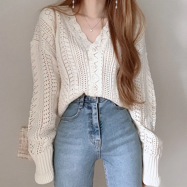 pointelle cardigan sweater
