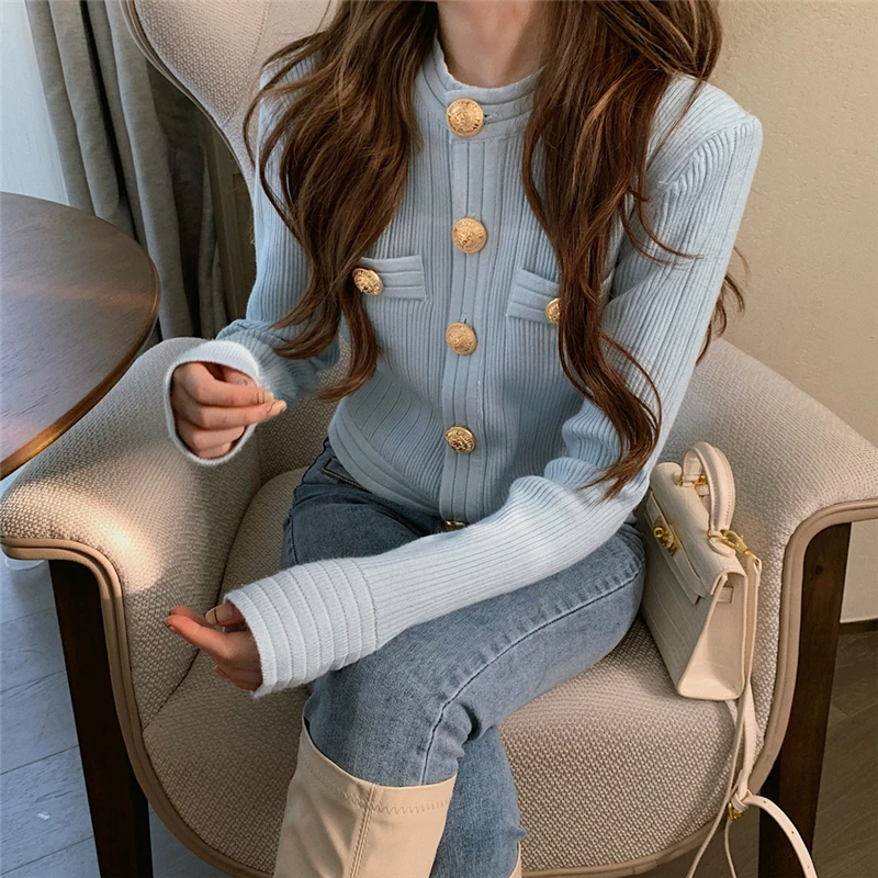 light blue cardigan sweater