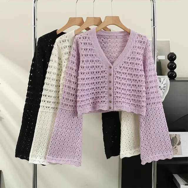 pointelle cardigan sweater