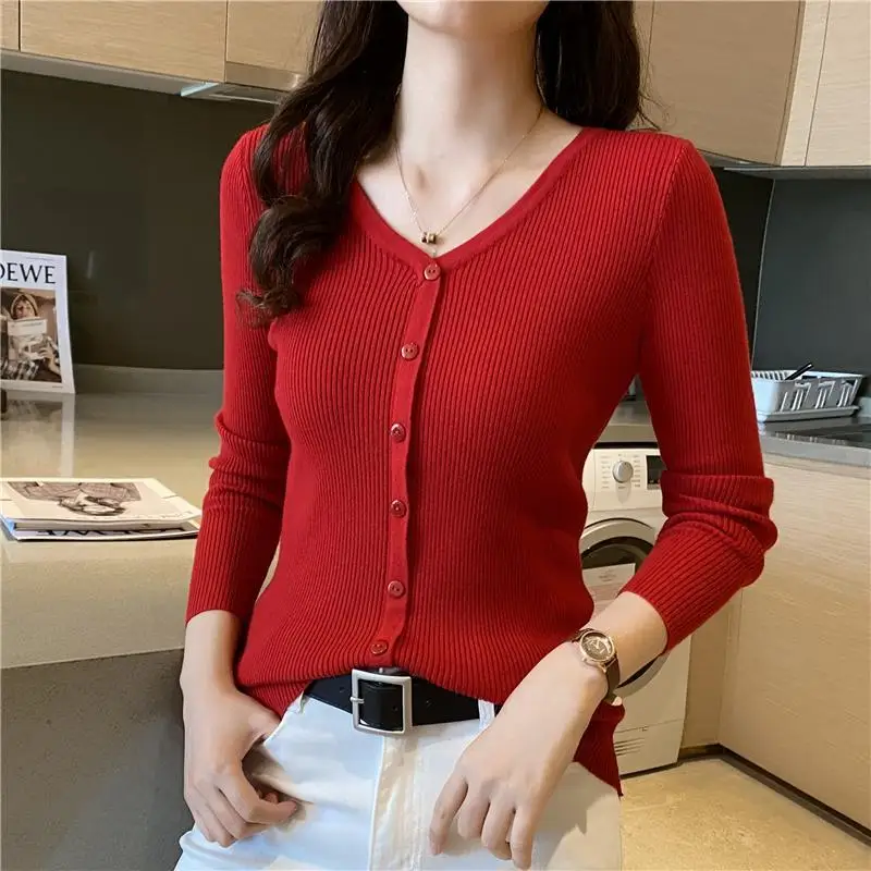 women's red cardigan sweater
