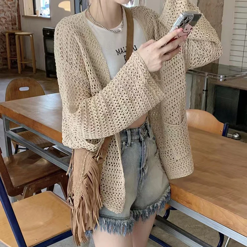 pointelle cardigan sweater