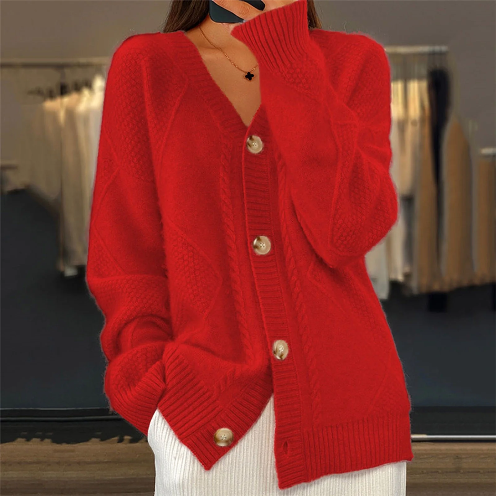 red cardigan sweater women