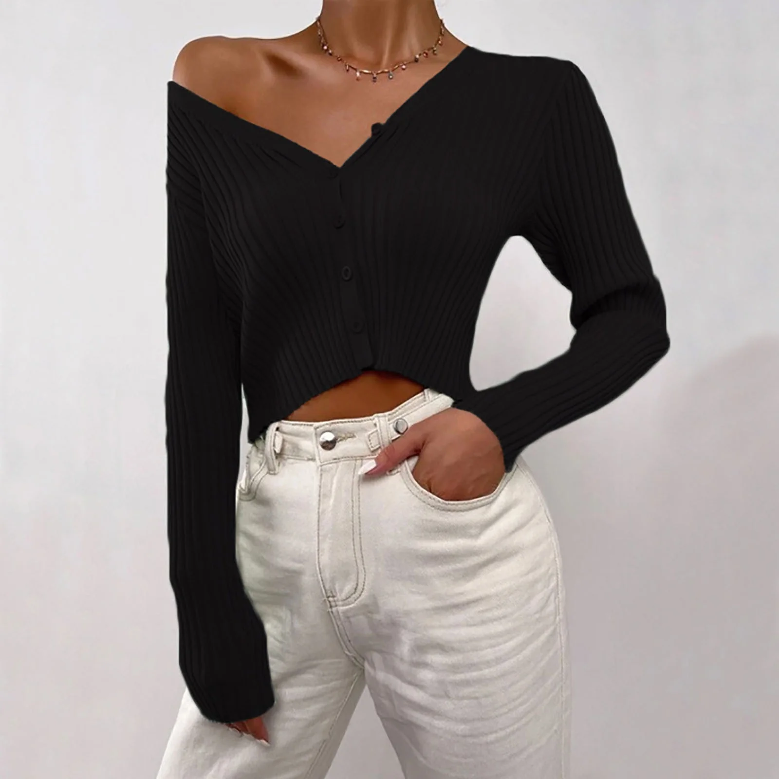 black cropped cardigan sweater