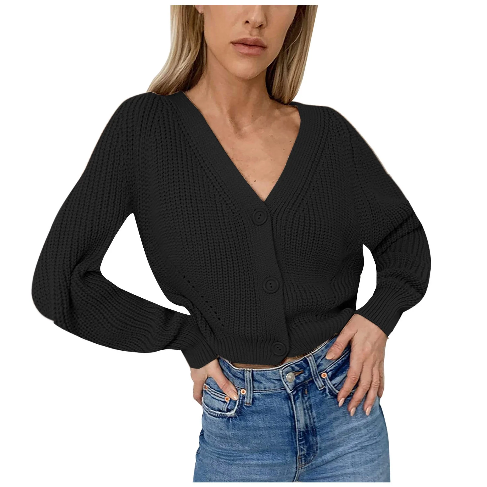 black cropped cardigan sweater