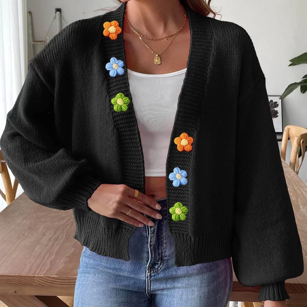 black cropped cardigan sweater