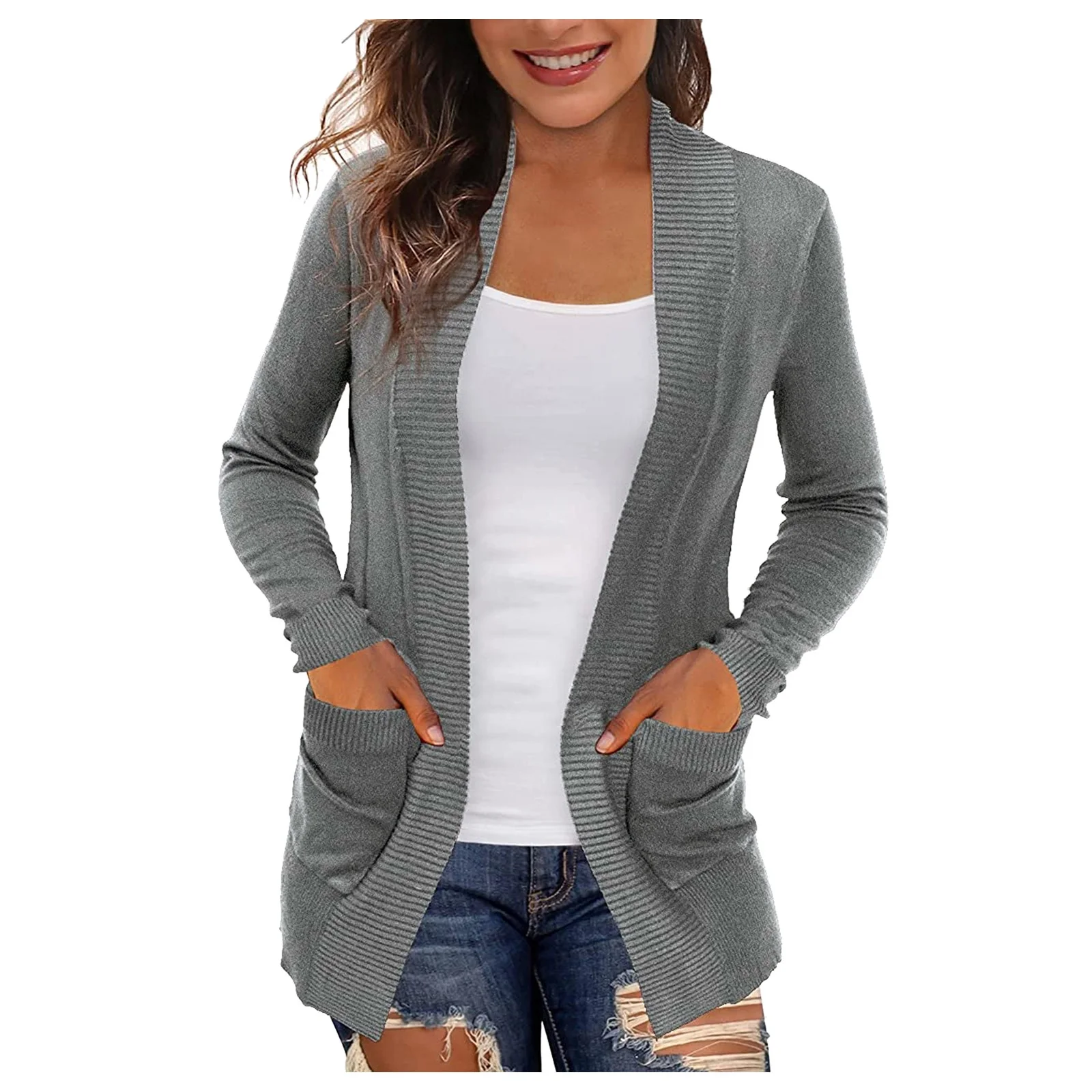 women's zip front cardigan sweater with pockets